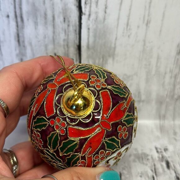 Chinese Cloisonné Copper Enamel inlaid Gold plated Christmas Ornament NEW - Picture 7 of 8